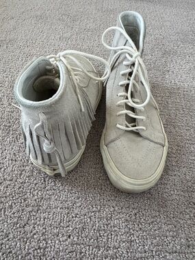 Vans Suede Fringe High-Top Sneakers in Light Beige